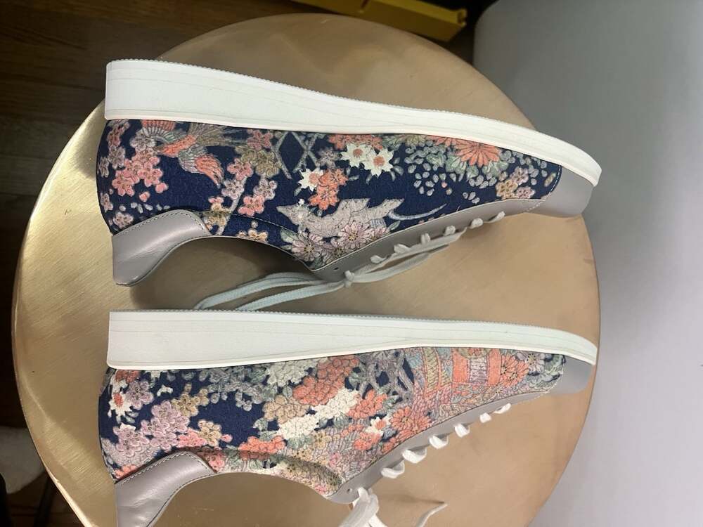 New Tokyo Kimono Shoes Leather Sneakers Japan Sz 27 (Mens 10) Silk Floral - Picture 6 of 9